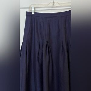 vintage navy blue made in canada 100% wool pleated dropped waist skirt